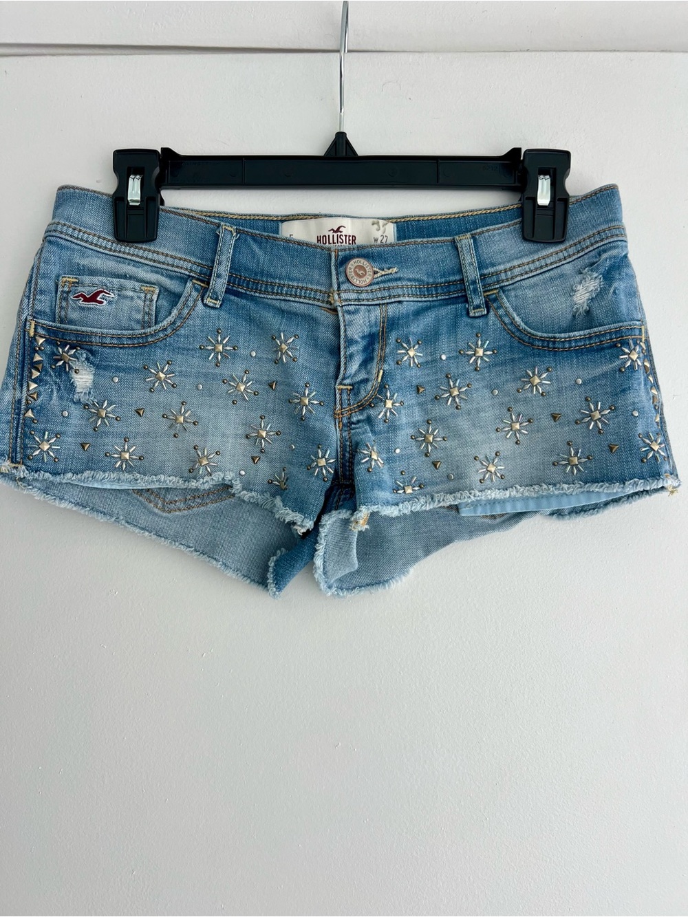 Hollister Y2K Light Blue Studded Denim Short Shorts